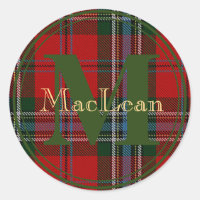 Scottish MacLean Tartan Monogram Gold Name Sticker