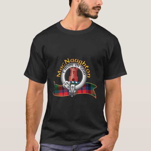 Scottish Macnaughton Clan Tartan Crest A Tower Emb T_Shirt
