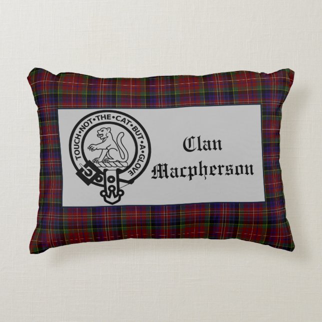 Scottish Macpherson Crest Badge and Tartan Accent Pillow (Front)