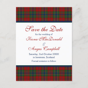 Scottish McLean MacLean Tartan Wedding Save a Date Announcement Postcard