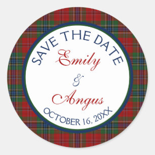 Scottish McLean MacLean Tartan Wedding Save a Date Classic Round Sticker