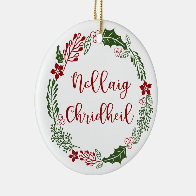Scottish Merry Christmas Wreath, Nollaig Chridheil Ceramic Ornament (Right)
