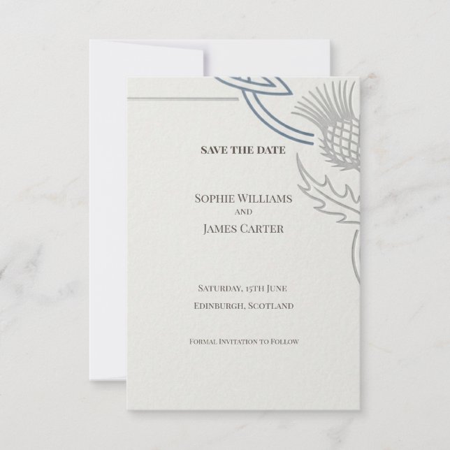 Scottish Minimal Thistle Save the Date Card (Front)