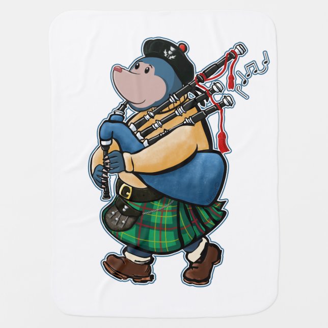 Scottish Mole Of Kintyre Marching With Bagpipes Baby Blanket (Front)