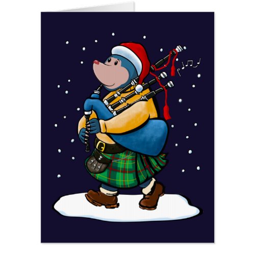 Scottish Mole Of Kintyre Plays Christmas Bagpipes Card