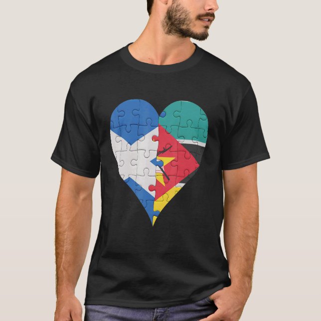 Scottish Mozambican Flag Heart T-Shirt (Front)