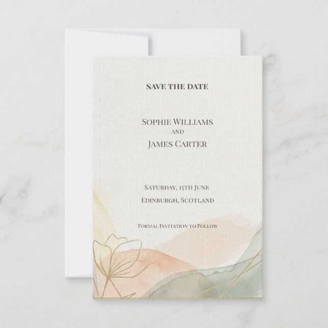 Scottish Pastel Mountain Save the Date Card (Front)