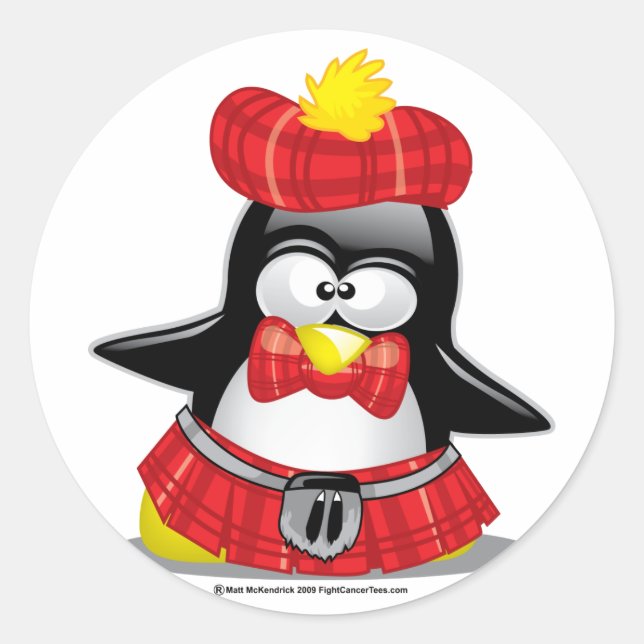 Scottish Penguin Red Classic Round Sticker (Front)