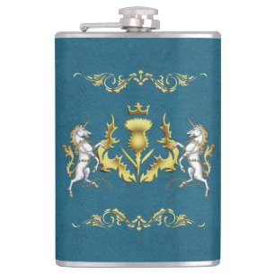 Scottish Personalized Gold Thistle Blue Flask