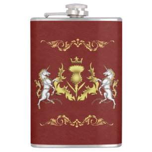 Scottish Personalized Gold Thistle Red Flask