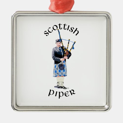 Scottish Piper _ Blue Plaid Metal Ornament