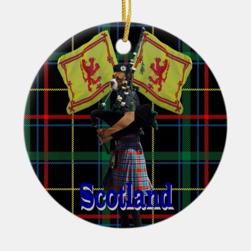 Scottish piper on tartan ceramic ornament