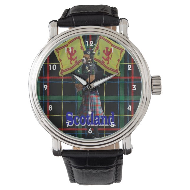 Scottish piper on tartan watch (Front)