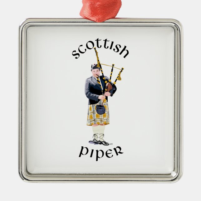 Scottish Piper - Tan Plaid Metal Ornament (Front)