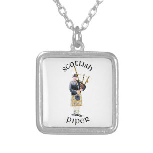 Scottish Piper - Tan Plaid Silver Plated Necklace