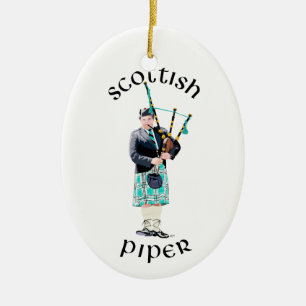 Scottish Piper - Turquoise Plaid Ceramic Ornament