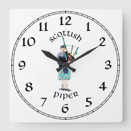 Scottish Piper _ Turquoise Plaid Square Wall Clock