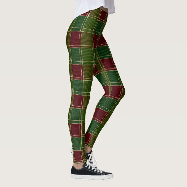 Scottish Plaid Clan Green Red Tartan Leggings (Right)