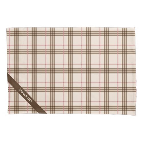 Scottish plaid Thompson tartan beige brown red  Pillow Case