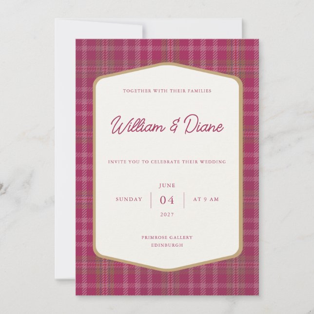 Scottish Primrose Tartan Invitation (Front)