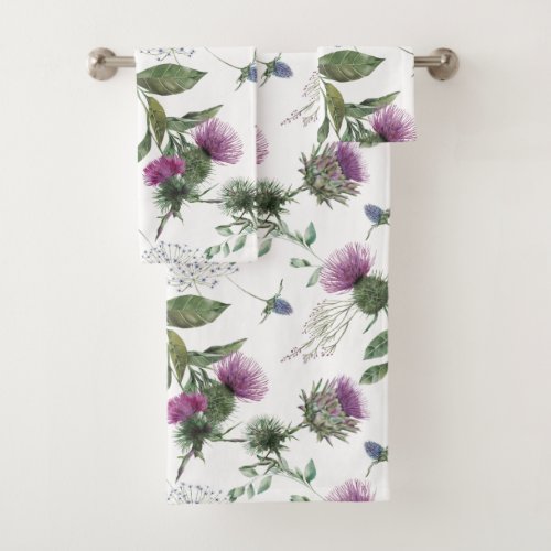 Scottish Purple Thistle Watercolor Bath Towel Set
