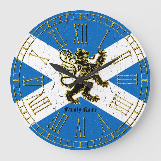 Scottish Rampant Flag Personalize Large Clock (Front)