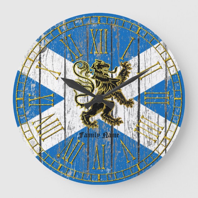 Scottish Rampant Flag Personalize Large Clock (Front)