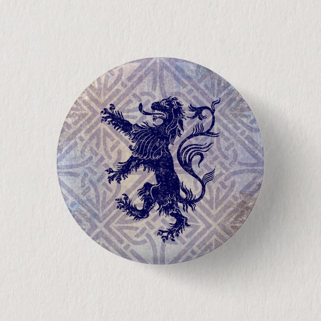 Scottish Rampant Lion Navy Blue Celtic Knot Button (Front)