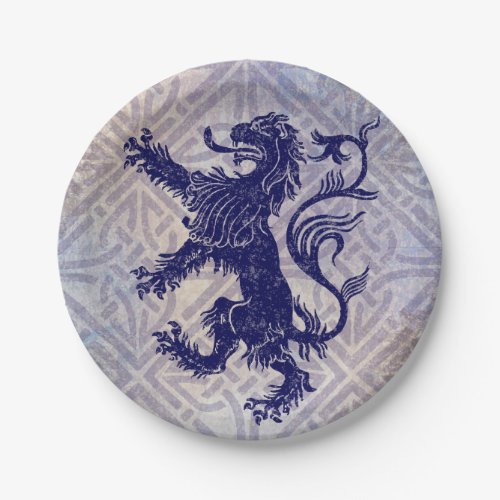 Scottish Rampant Lion Navy Blue Celtic Knot Paper Plates