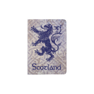 Scottish Rampant Lion Navy Blue Celtic Knot Passport Holder