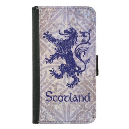 Scottish Rampant Lion Navy Blue Celtic Knot Wallet Phone Case For Samsung Galaxy S5