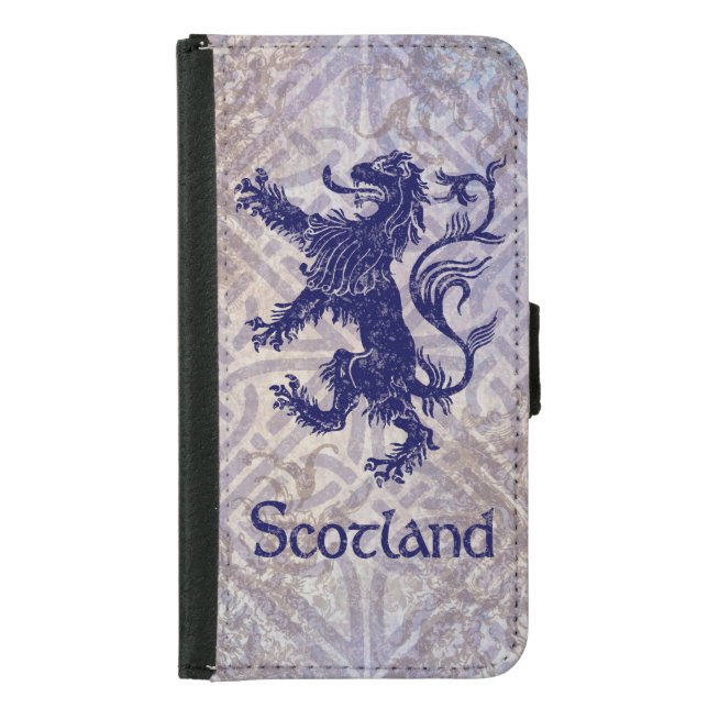 Scottish Rampant Lion Navy Blue Celtic Knot Samsung Galaxy Wallet Case (Front)