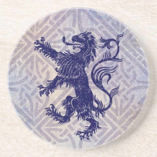 Scottish Rampant Lion Navy Blue Celtic Knot Sandstone Coaster