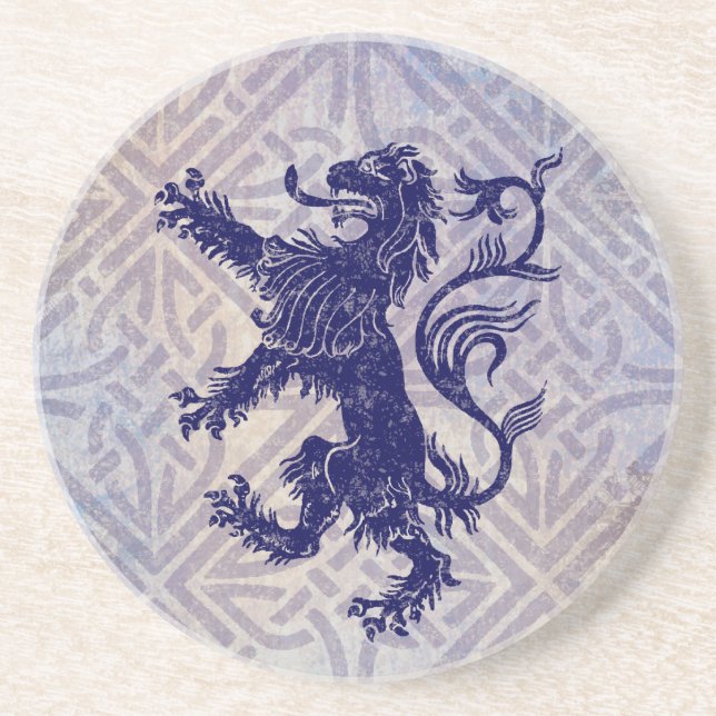 Scottish Rampant Lion Navy Blue Celtic Knot Sandstone Coaster (Front)