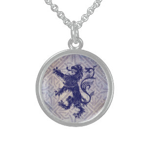 Scottish Rampant Lion Navy Blue Celtic Knot Sterling Silver Necklace