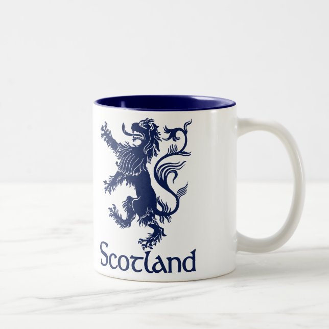 Scottish Rampant Lion Navy Blue Two-Tone Coffee Mug (Right)