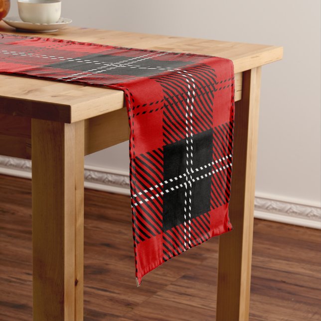 Scottish Red And Black Tartan Long Table Runner (In Situ)