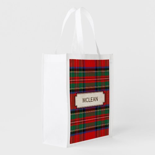 Scottish Red Clan CHANGE NAME Plaid Tartan Grocery Bag