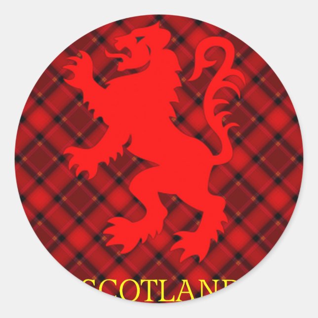Scottish Red Lion Rampant on Tartan Classic Round Sticker (Front)