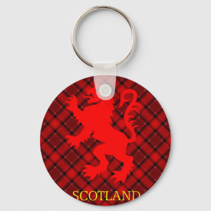 Scottish Red Lion Rampant on Tartan Keychain