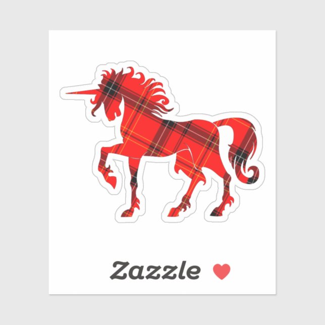 Scottish Red Plaid Tartan Unicorn Silhouette Cool Sticker (Sheet)
