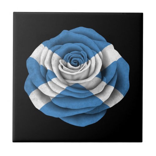 Scottish Rose Flag on Black Ceramic Tile