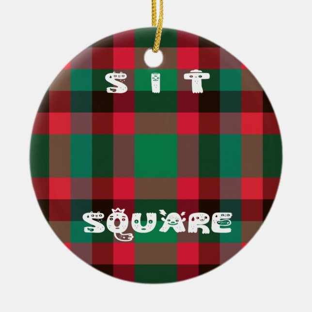 Scottish Royal Checkered Tartan Plaid with Text Ceramic Ornament (Front)