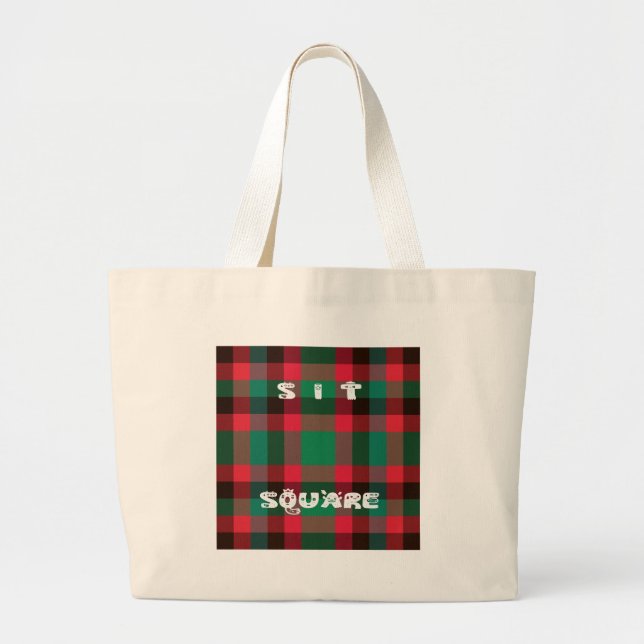 Scottish Royal Checkered Tartan Plaid with Text Large Tote Bag (Front)