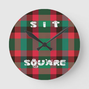Scottish Royal Checkered Tartan Plaid with Text Round Clock