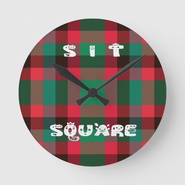 Scottish Royal Checkered Tartan Plaid with Text Round Clock (Front)