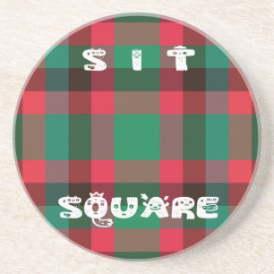 Scottish Royal Checkered Tartan Plaid with Text Sandstone Coaster