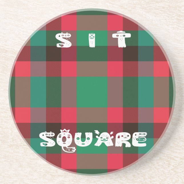 Scottish Royal Checkered Tartan Plaid with Text Sandstone Coaster (Front)