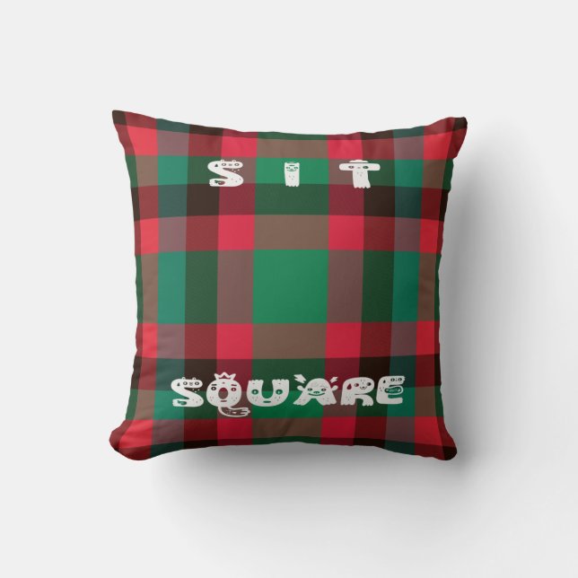 Scottish Royal Checkered Tartan Plaid with Text Throw Pillow (Front)