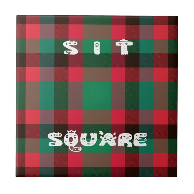 Scottish Royal Checkered Tartan Plaid with Text Tile (Front)